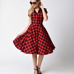 Pin-Up Retro Gingham Red and Black Dress